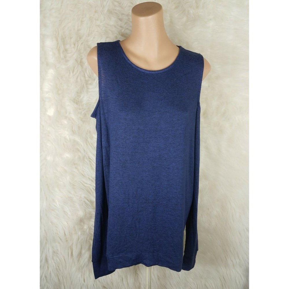 QVC Any Body Knit Loungewear Top Size S Small Purple Cold Shoulder Long Sleeve J